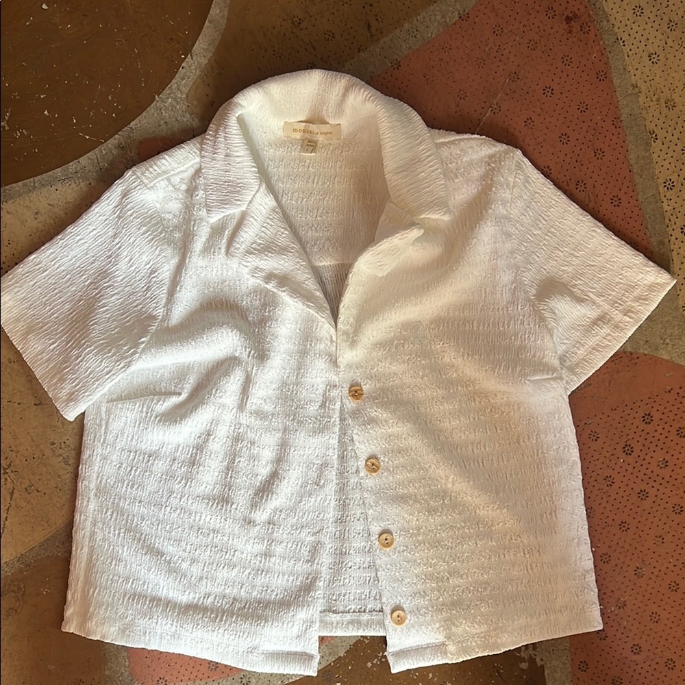 White Textured Button-Up Shirt